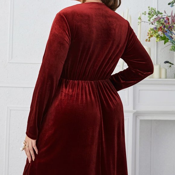 Melo Apparel Plus Size V-Neck Decorative Button Knee Length Dress - Picture 6 of 8